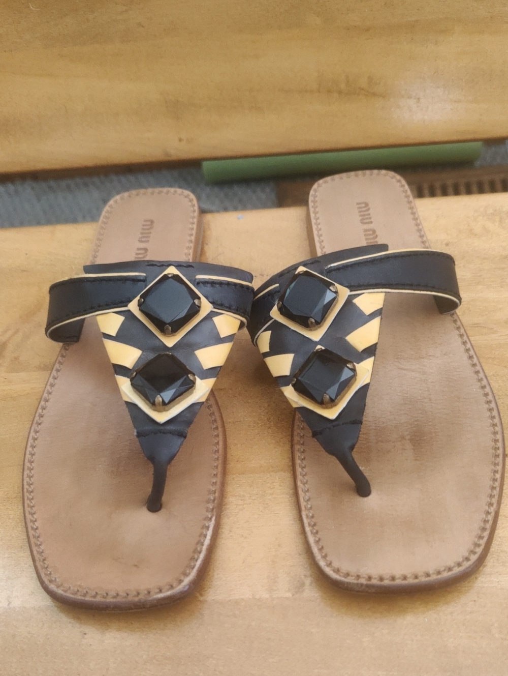 Miu Miu Vintage Archival Runway Model Vintage Jeweled Flat Thong Sandals Size 38